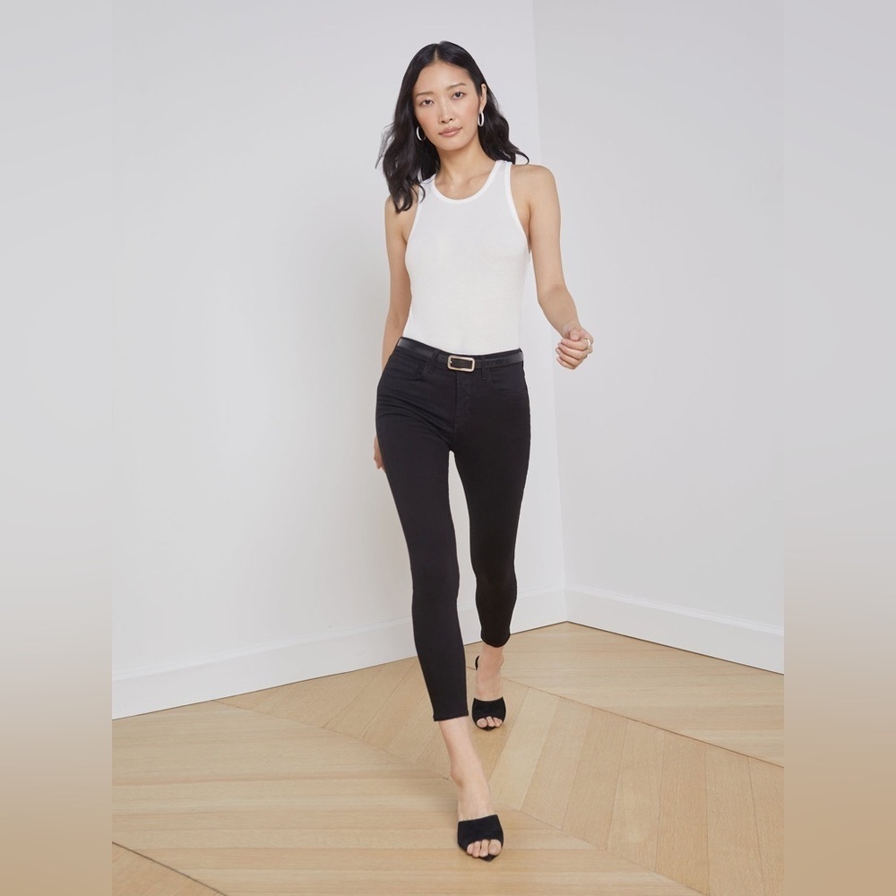 L'Agence High Rise Skinny Crop Black Jeans size 26